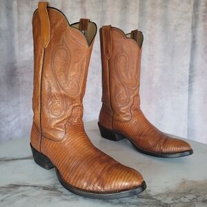 Rios of Mercedes Lizard Western Cowboy Boots Size 11.5 D Brogue Saddle Tan